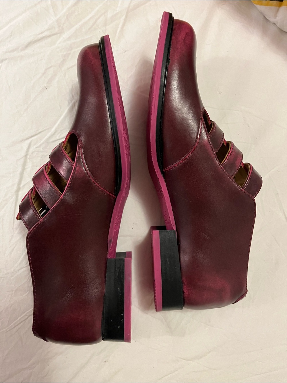 NEW Fleuvog Double Strap Leather Shoes in Burgundy - Picture 3 of 4